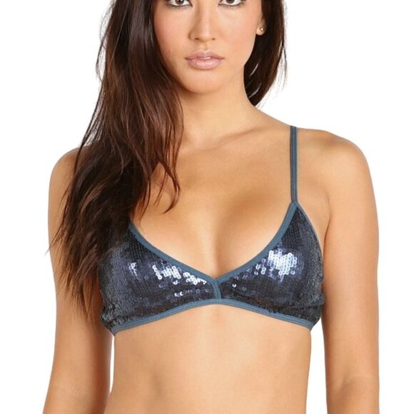 Chan Luu NWOT Navy Fully Sequined T Strap Back Bra Size S - Picture 1 of 11